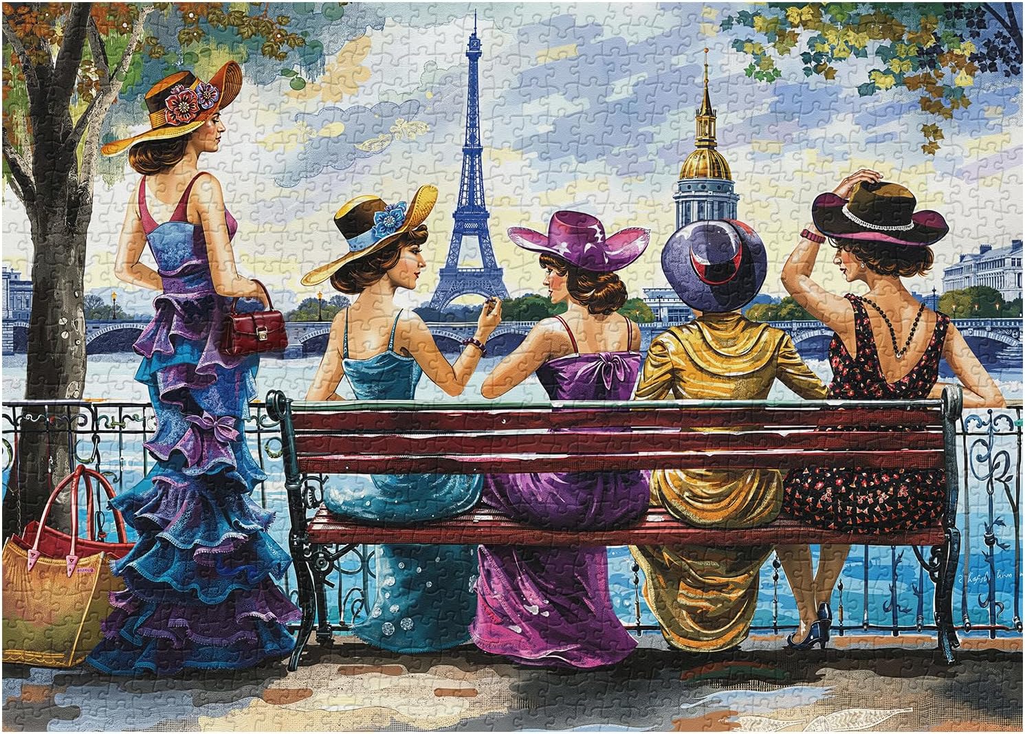 Beauty Paris Woman Puzzle for Adults 1000 Pieces, French Elegant Lady Jigsaw Puzzle, Challenging Art Women Puzzles as Home Decor
