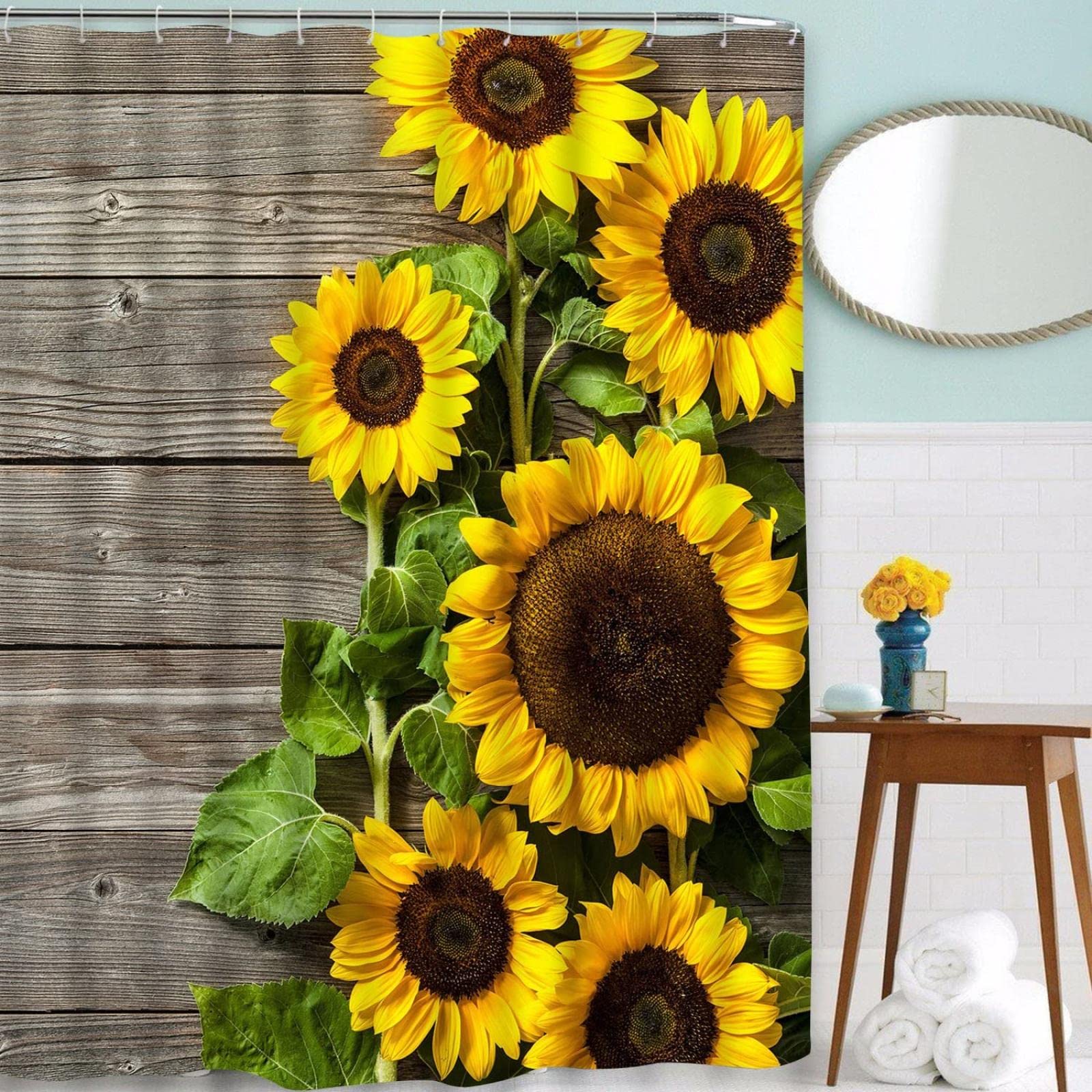 Tenda da doccia con fiori gialli girasole, per bagno, 152,4 x 183 cm, 168 x 183 cm, 183 x 183 cm