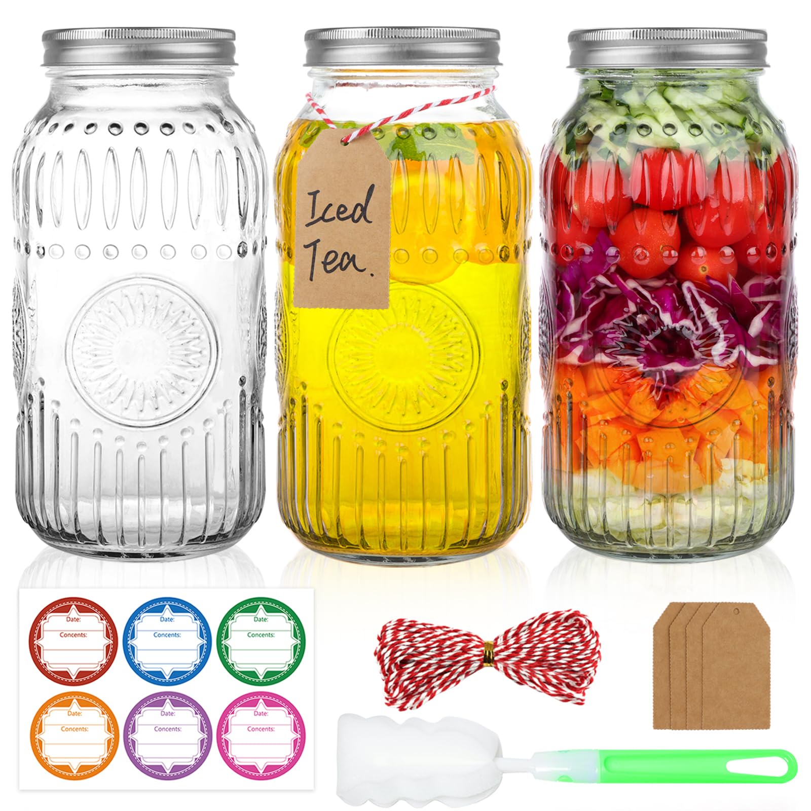 HINGWAH Sunflower Mason Jars 3-Pack