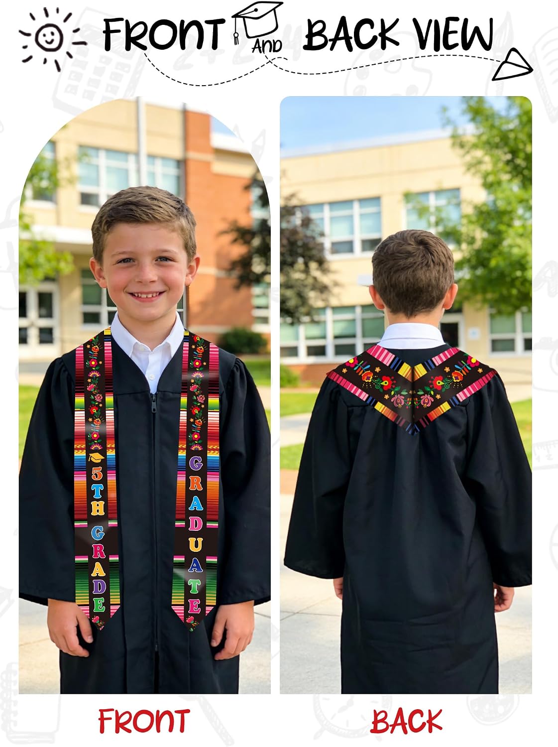 Class of 2026 Kids Graduate 5th Grade Kindergarten Stole Preschool Mexican Graduation Sash