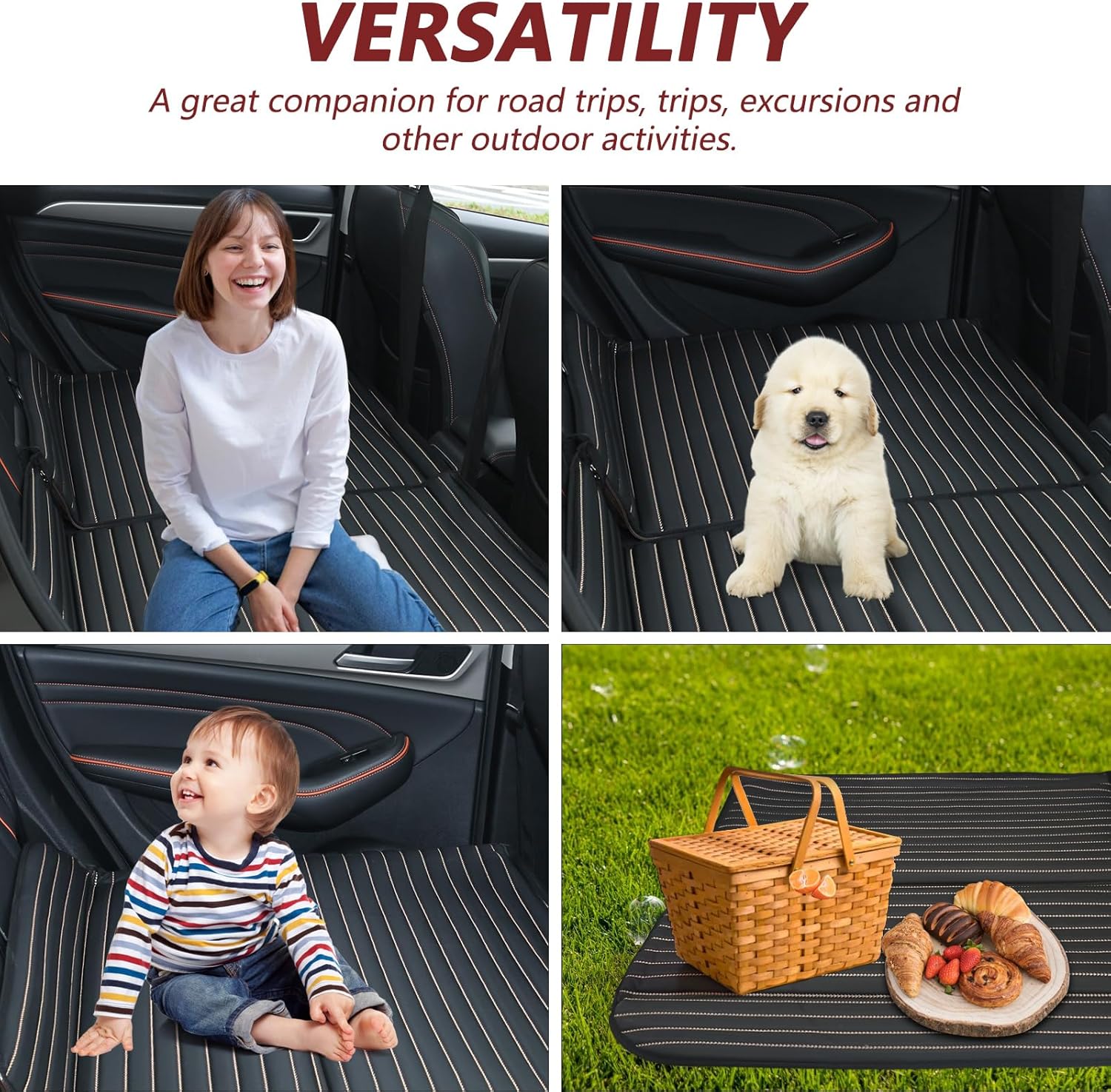Heart Horse Non-Inflatable Car Mattress - Folding SUV Truck Back Seat Mattress for Travel, Camping and Large Dog Car Seat Cover (with Adjustable Bracket No Storage),Black Gray