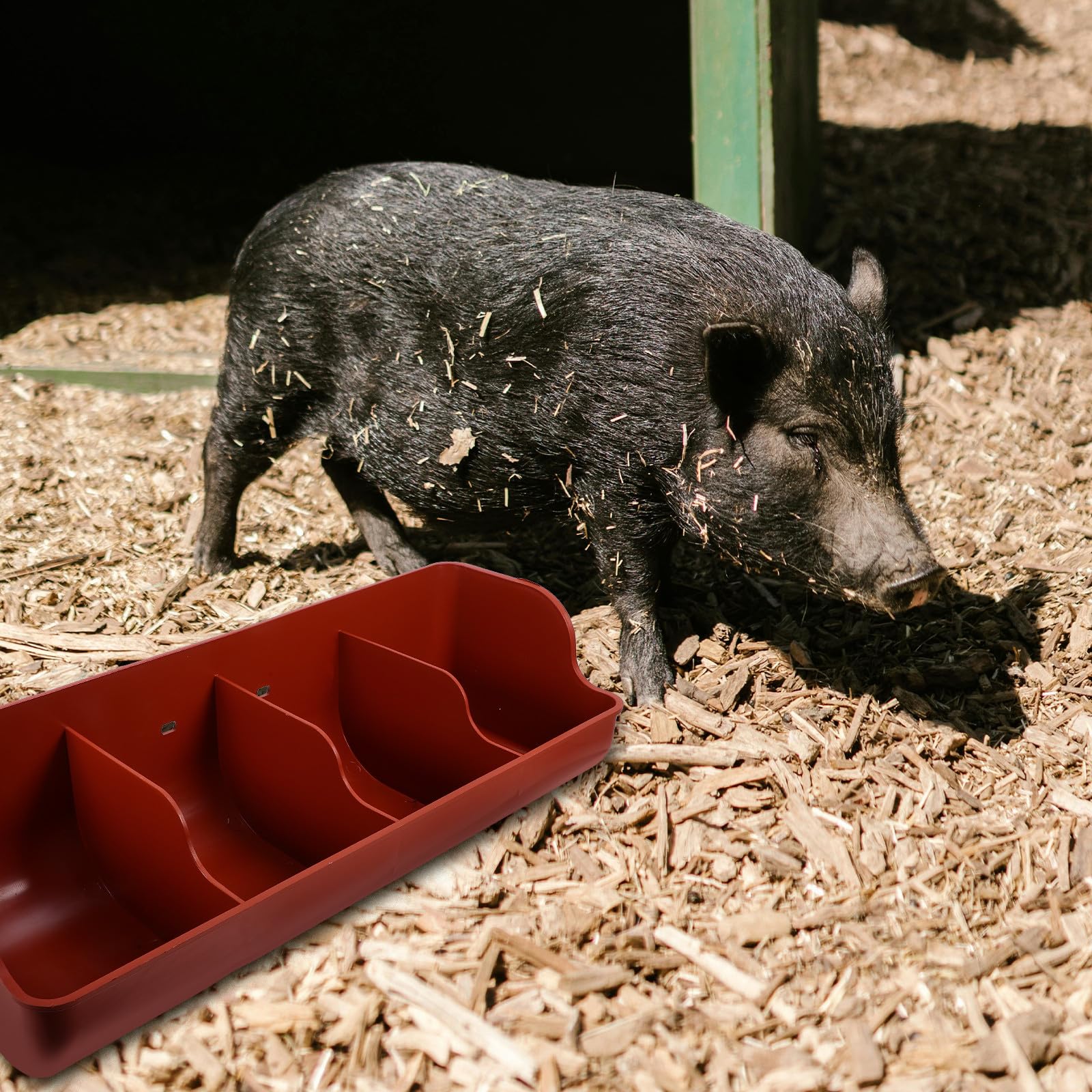 Mangeoire à Cochons à 4 Compartiments, Plastique Résistant à L’usure Chocs, pour Élevage de Ferme, Multi-fentes