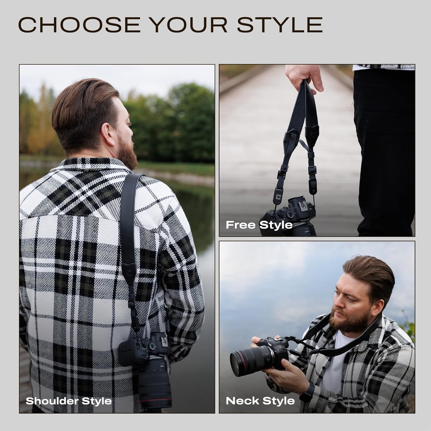 C Coiro Classic Leather Camera Strap with Quick Release, Sling Neck DSLR SLR Camera Shoulder Strap for Photographers