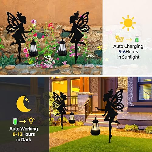 Miniatura 2 de XINGTONG Decoración solar de jardín de hadas, paquete de 2 luces solares de metal con estacas, luces solares de jardín, decoración al aire libre