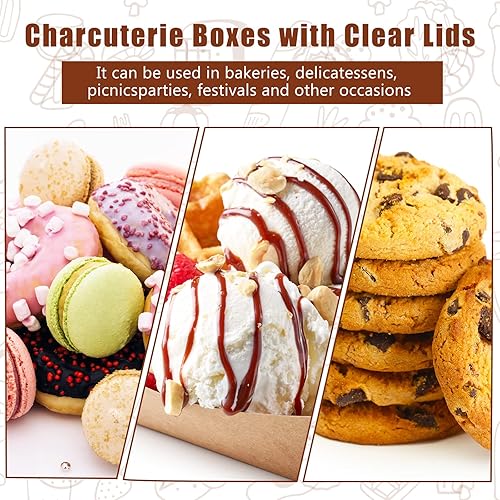 Miniatura 6 de PerKoop Paquete de 100 cajas de papel para embutidos de 4 pulgadas y 5 pulgadas con tapa de plástico transparente, cajas desechables a granel con