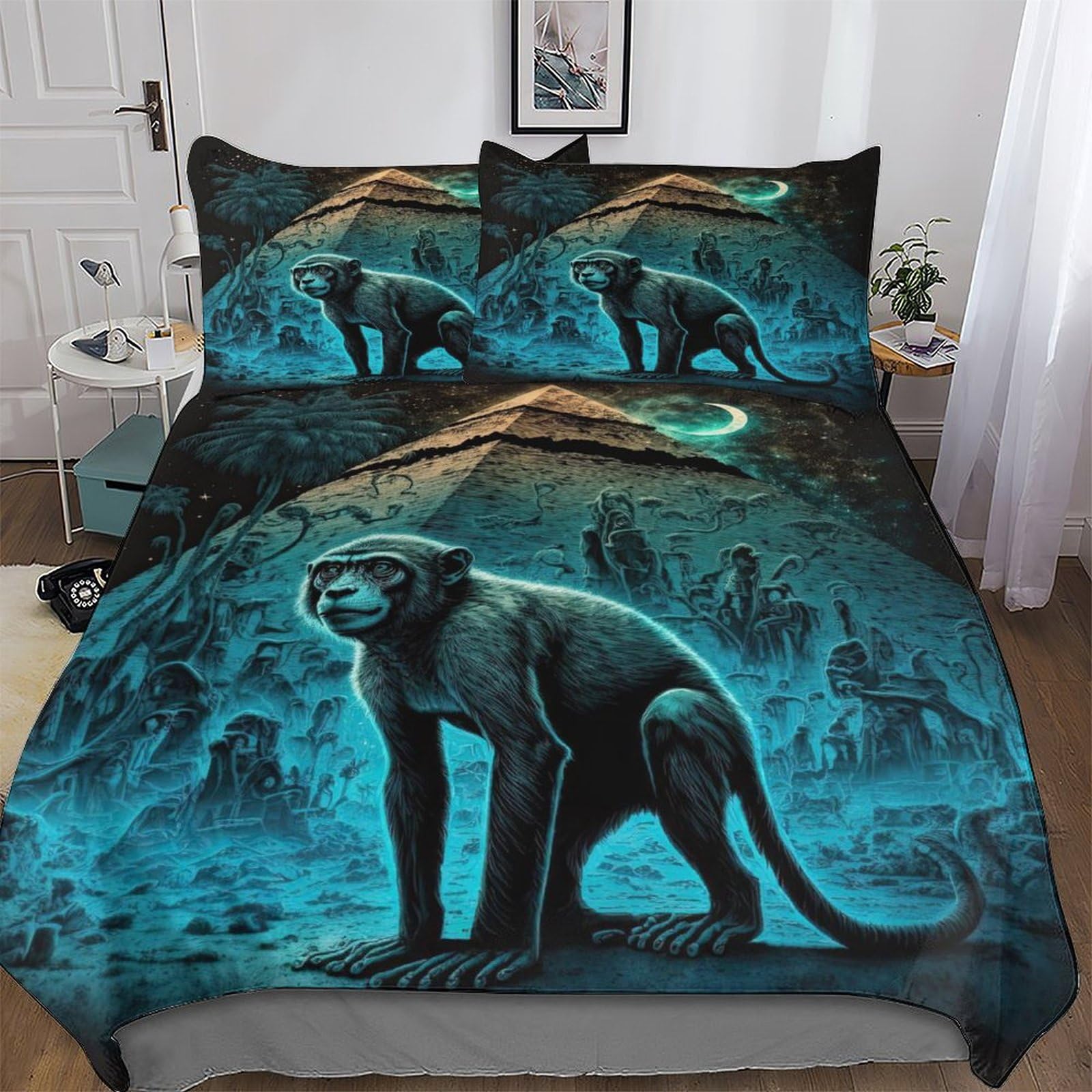 Housse de couette singe en microfibre douce parure lit king haut de gamme