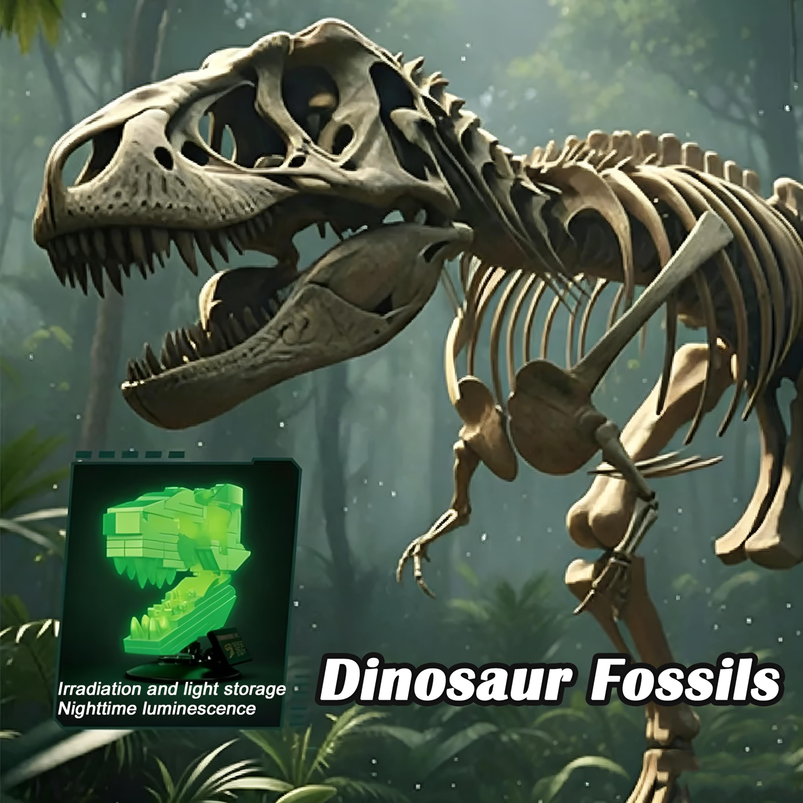 9 Dinosaurier-Skelett-Bausteinset, leuchtender Dino-Fossil Modell | Stegosaurus Tyrannosaurus Rex-klemmbausteine, Wohndekor, kreatives Geschenk für Männer Frauen