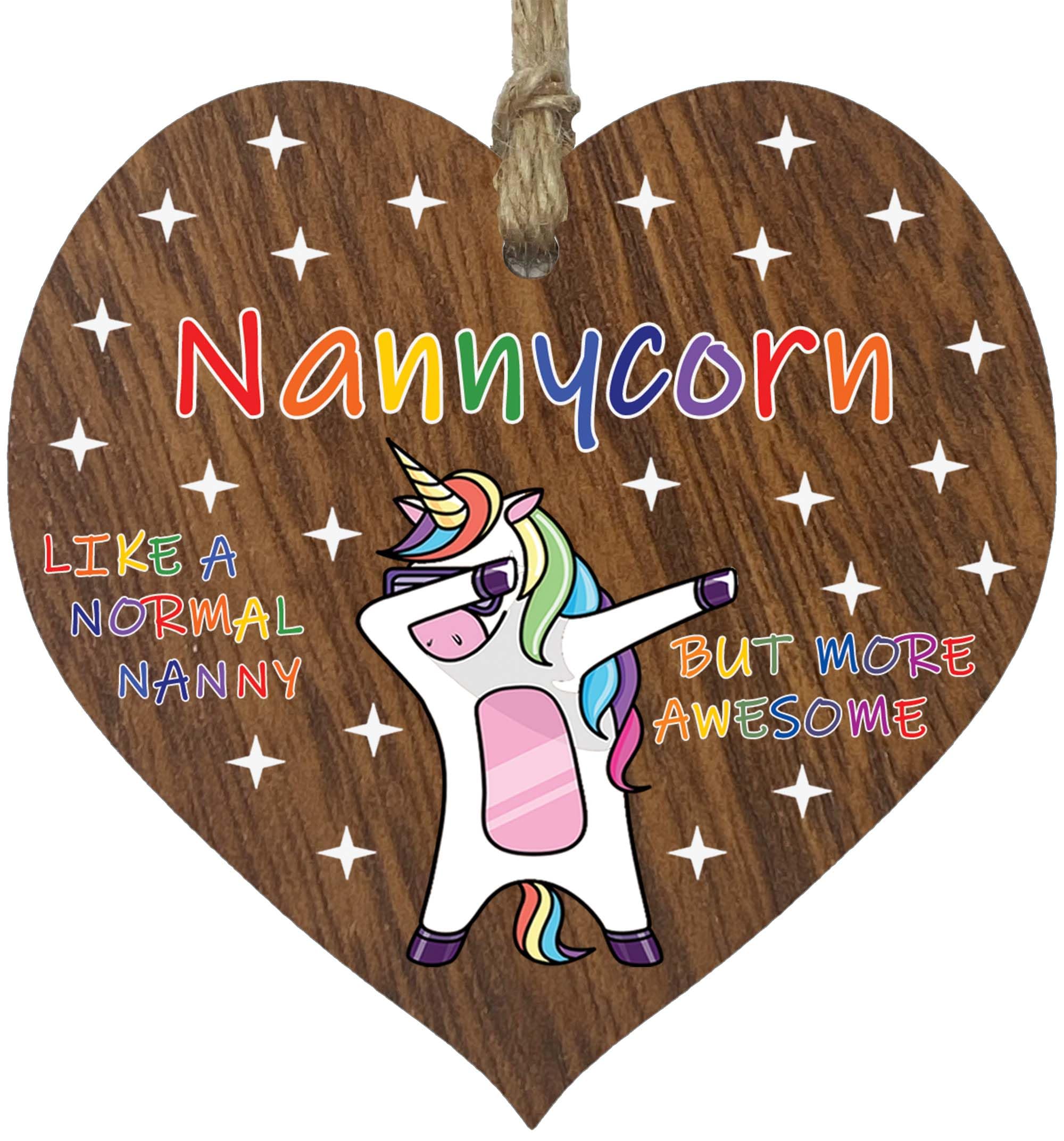 Stuff4 Women's Nanny (Dark Wood) Nanny Birthday Gift For Her - Nannycorn - Wooden Heart Plaques, Dark Wood Sign Keepsake, Funny Nan Happy Birthday Plaque Nannie Gifts Unicorn Awesome Nanny Present From Granson Granddaughter