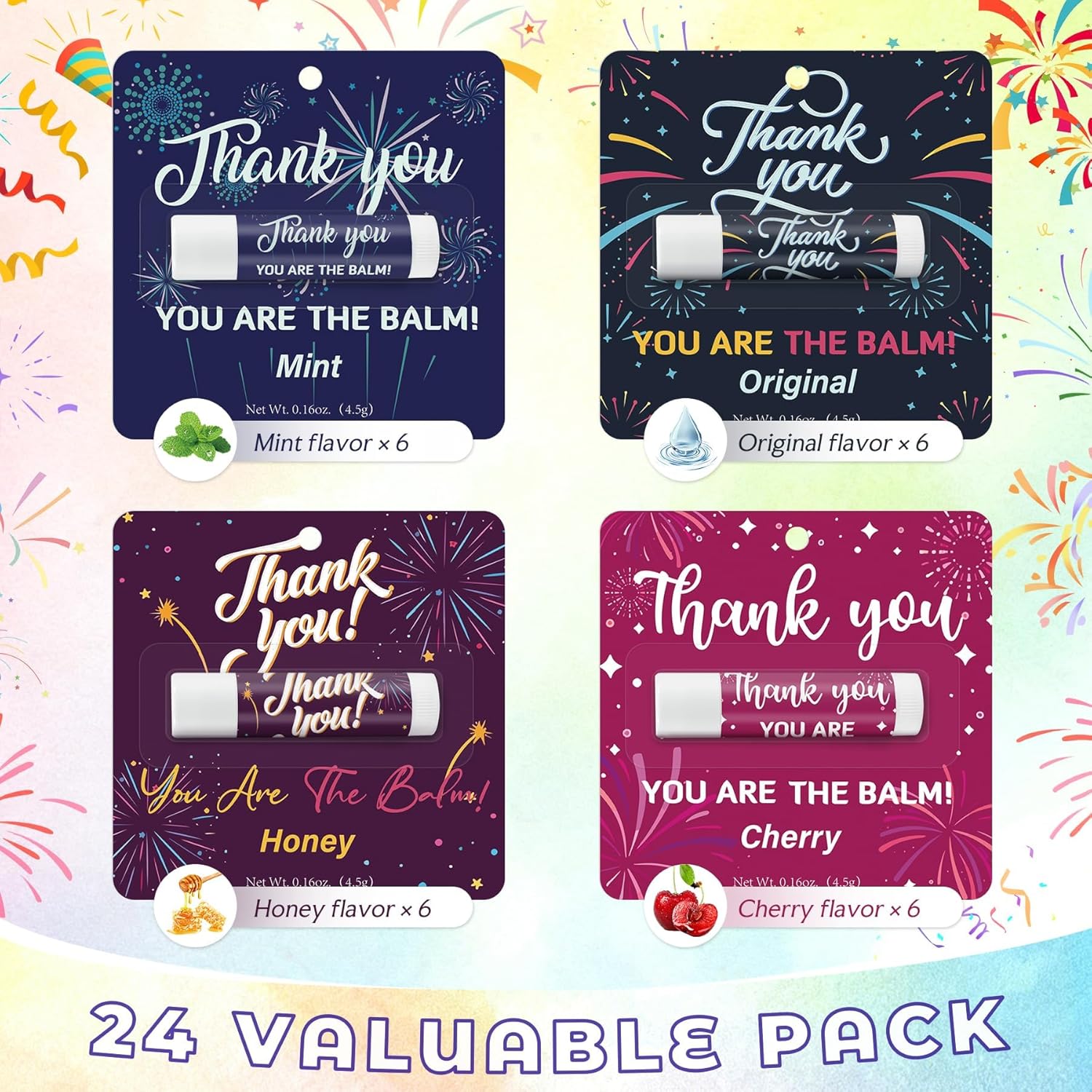 24 Pack Employee Appreciation Gifts Lip Balm Bulk Thank You Small Gift for Staff Coworkers Teacher Cool Team You Are The Balm Nurses Inspirational Lip Balm Original Mint Honey Cherry