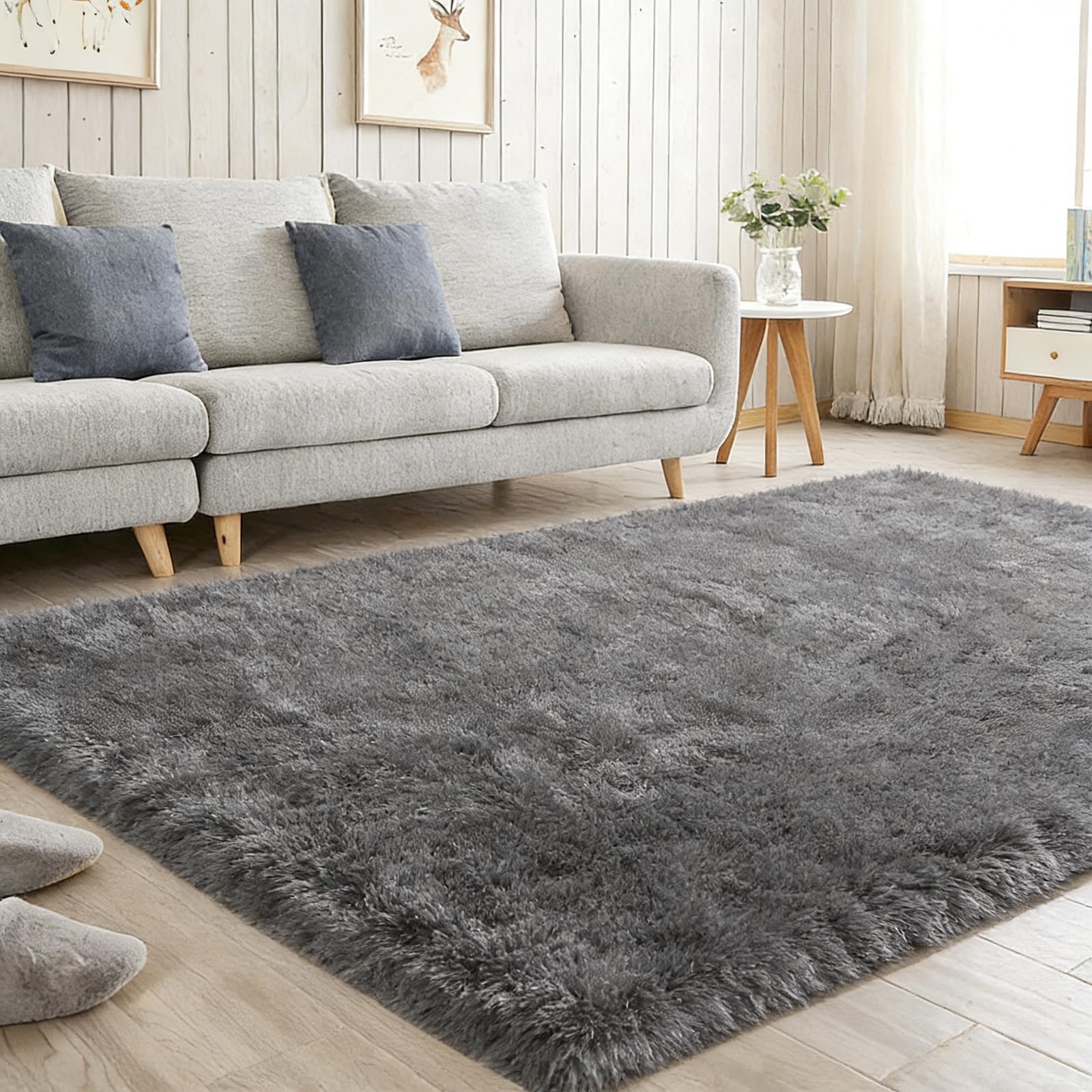 twirush Fluffy Shaggy Rugs for Living Room 120x160cm/4x5 ft, Grey Area Rugs for Bedroom, Large Anti Slip Carpet, Machine Washable Soft Thick Pile Bedside Rug for Kids Bedroom Nursery (Grey) — image 1