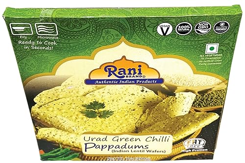 Miniatura 6 de Rani Pappadums bocadillo de oblea de lentejas indias Papad de chile verde 7 onzas 705oz aproximadamente 15 unidades 7 pulgadas paquete de 2  Todo