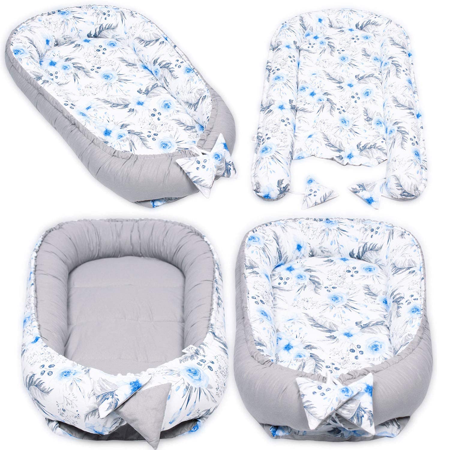PaLulli 5 Piezas Baby - Set de Equipamiento para bebés (95 x 55 cm, colchón para bebé extraíble, Manta para acurrucarse, cojín para el Cuello, 100% algodón, hipoalergénico