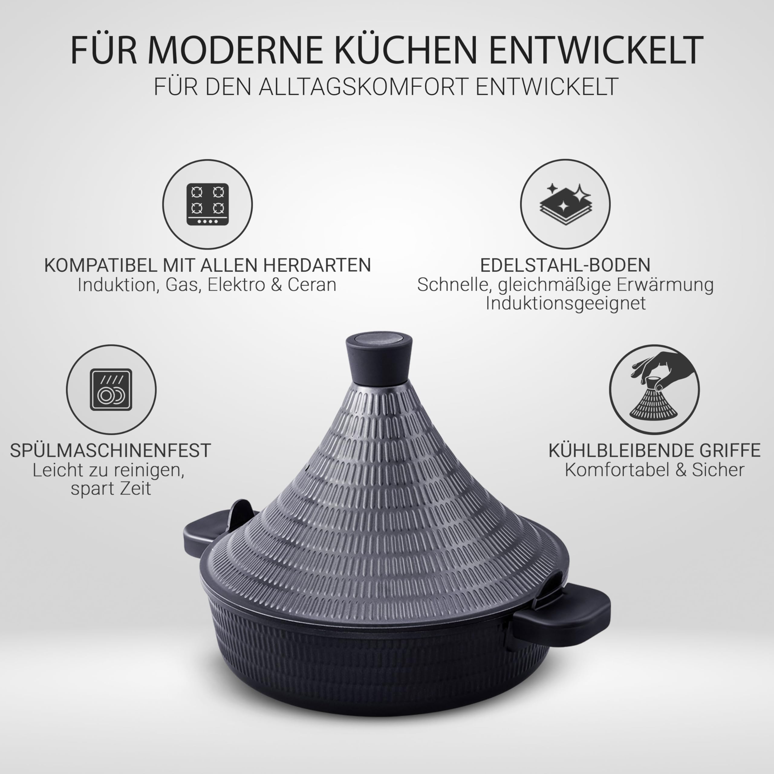 INTIGNIS Aluminium Tajine 28 cm, Antihaft, Induktion & Gas Herd geeignet, Deckel mit Selbstbastfunktion, langlebig und kratzfest, ideal für Fleisch, Gemüse & Gewürze