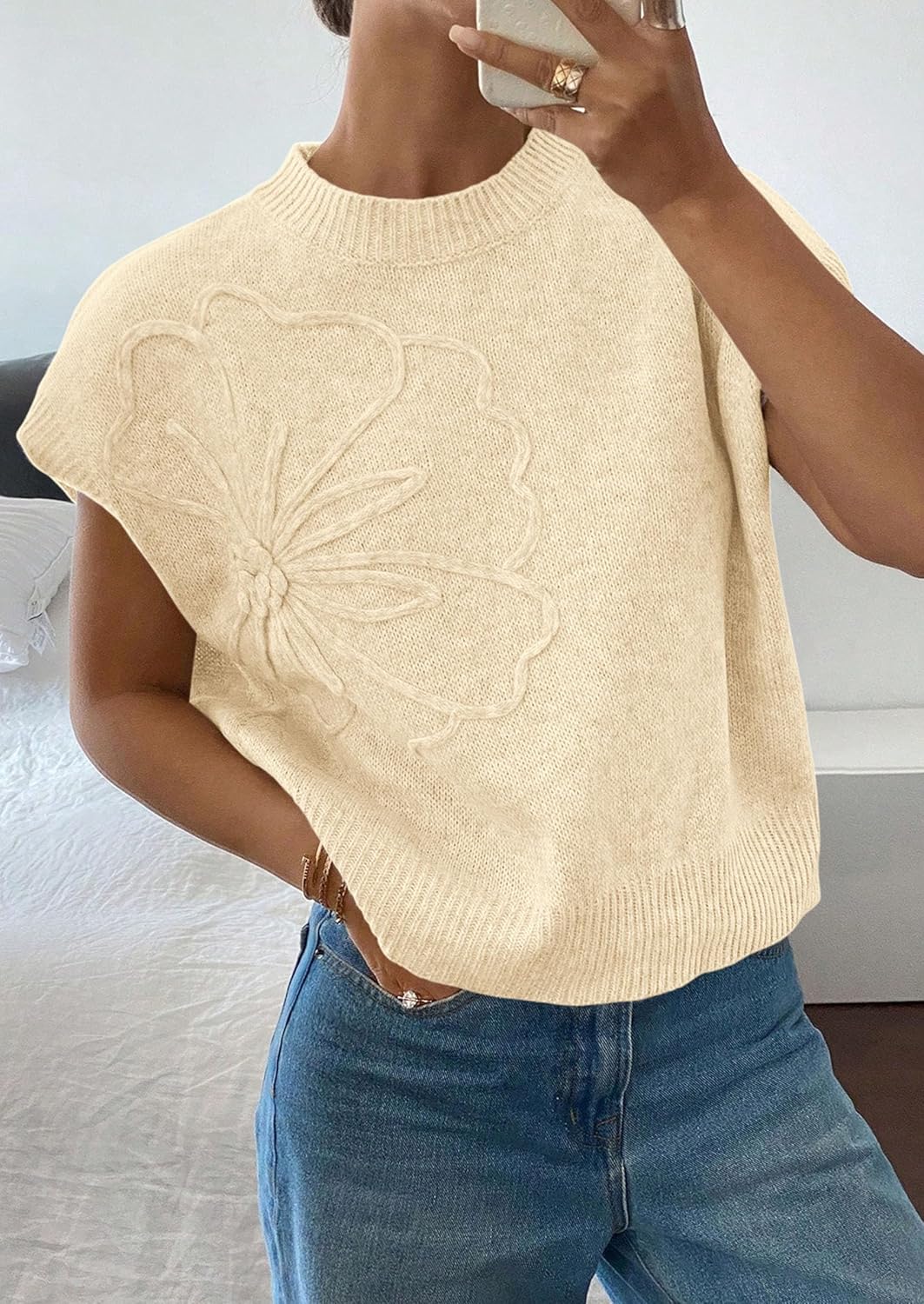 PRETTYGARDEN Women's 2026 Spring Sweater Vest Trendy Flower Knit Short Sleeve Cute Pullover Tank Tops Summer Fashion Clothing - Image 3