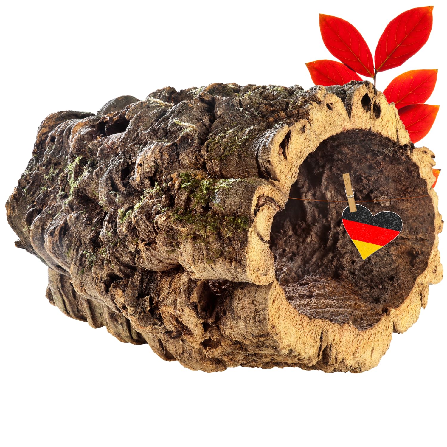 Vogelgaleria® Natur Korkröhre Terrarium und Hamster aus Reiner Korkrinde | 20cm lang, 15cm hoch | Korktunnel BZW. Korkhöhle aus Baumrinde der Kork - Eiche zur Einrichtung von Tierbehausungen