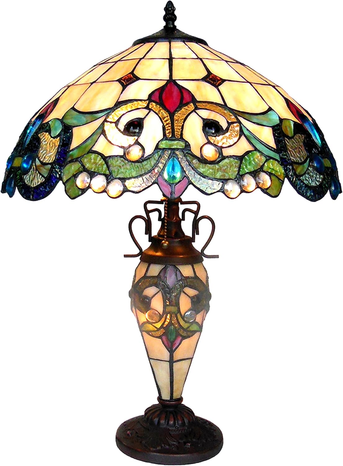 Chloe Lighting CH18767IV18-DT3 Dulce Tiffany-Style 3 Victorian Double Lit Table Lamp, 24.5 x 18 x 18", Multicolor