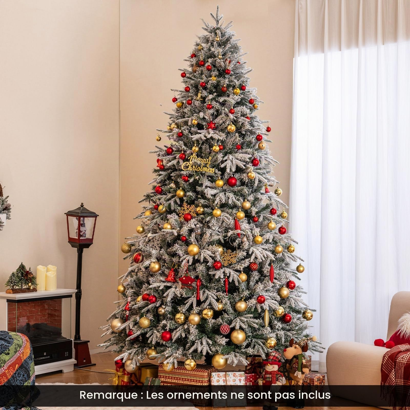 LIFEZEAL 240/270 cm Sapin de Noël Artificiel Enneigé Illuminé