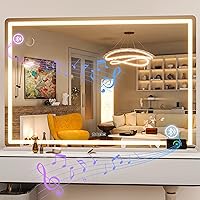 Vista 87 de Hasipu - Espejo de tocador con luces LED, espejo iluminado de maquillaje de 28 x 20 pulgadas, con 3 modos regulables, control por pantalla táctil