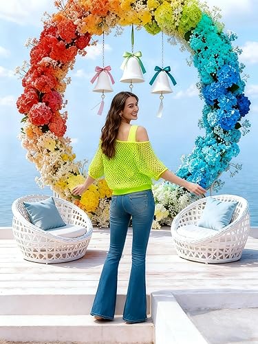 Miniatura 7 de MAGICMK Conjunto de 2 piezas de disfraces de los años 80 para mujer, camiseta sexy de red neón con hombros descubiertos, traje de fiesta casual retro