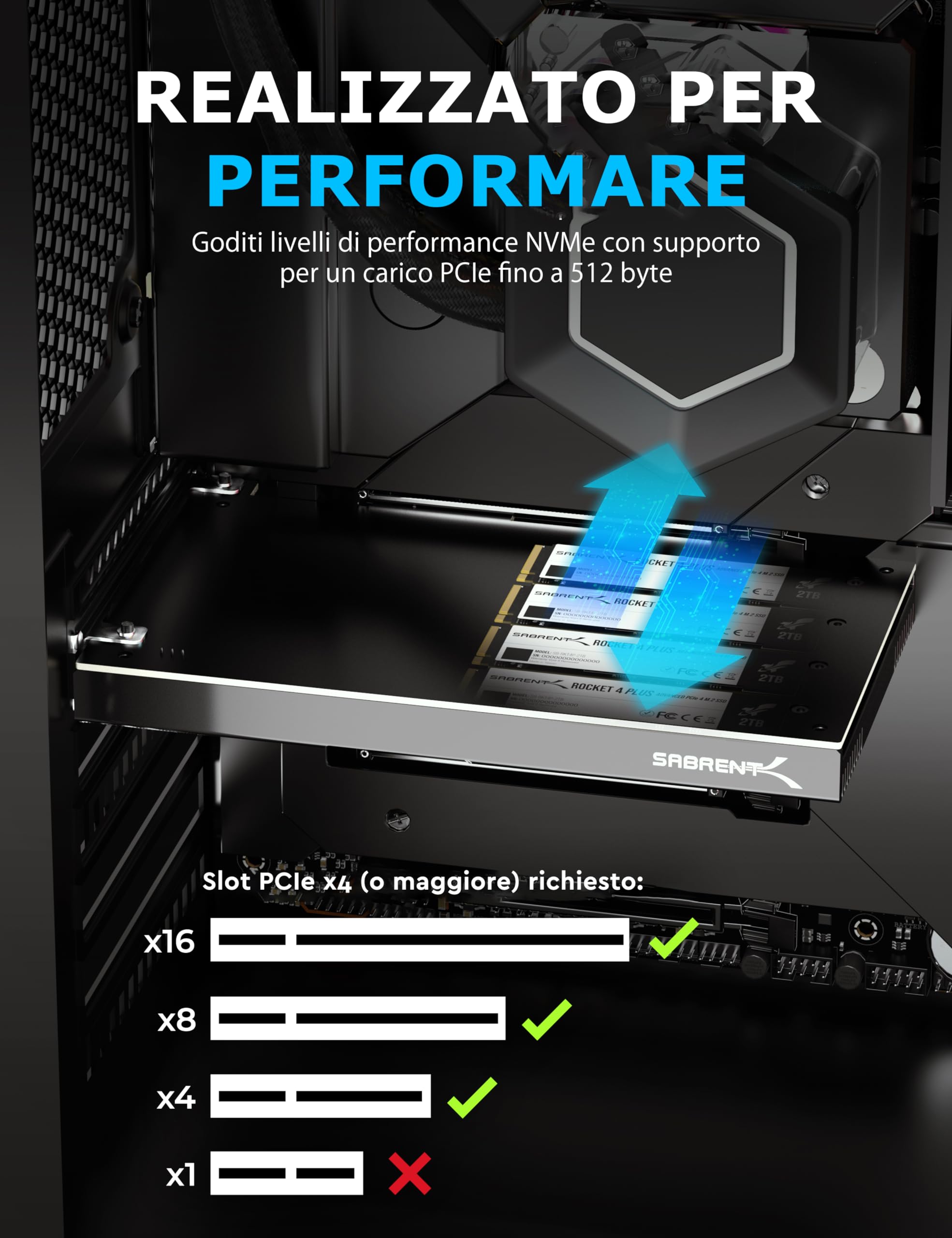 SABRENT Scheda Adattatore da SSD NVMe M.2 a PCIe 3.0 x4 a 4 Unità (EC-P3X4)