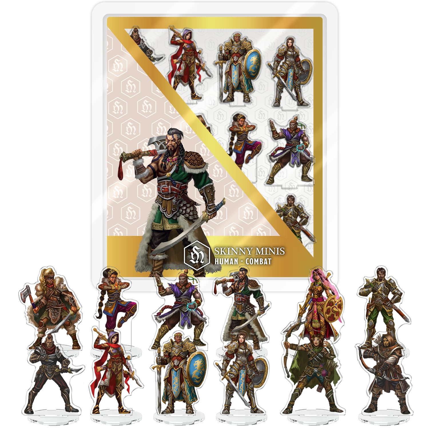 Skinny Minis Human Combat Heroes Miniatures Set, 12 Flat Minis for TTRPG