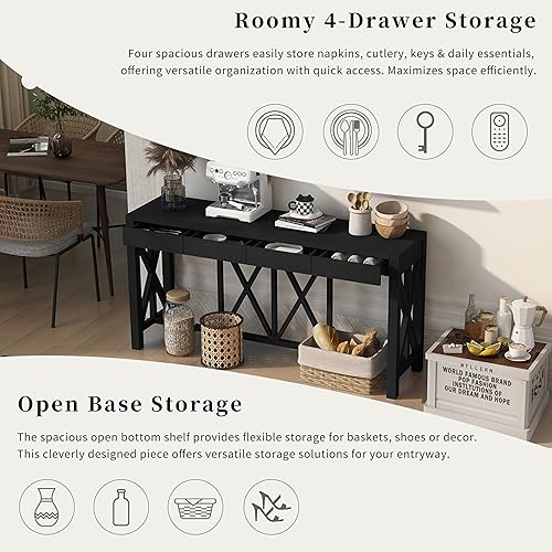 Miniatura 321 de Mesa consola contemporánea con parte superior de madera de hormigón de inspiración industrial, armario de almacenamiento de acento para sala de Gris