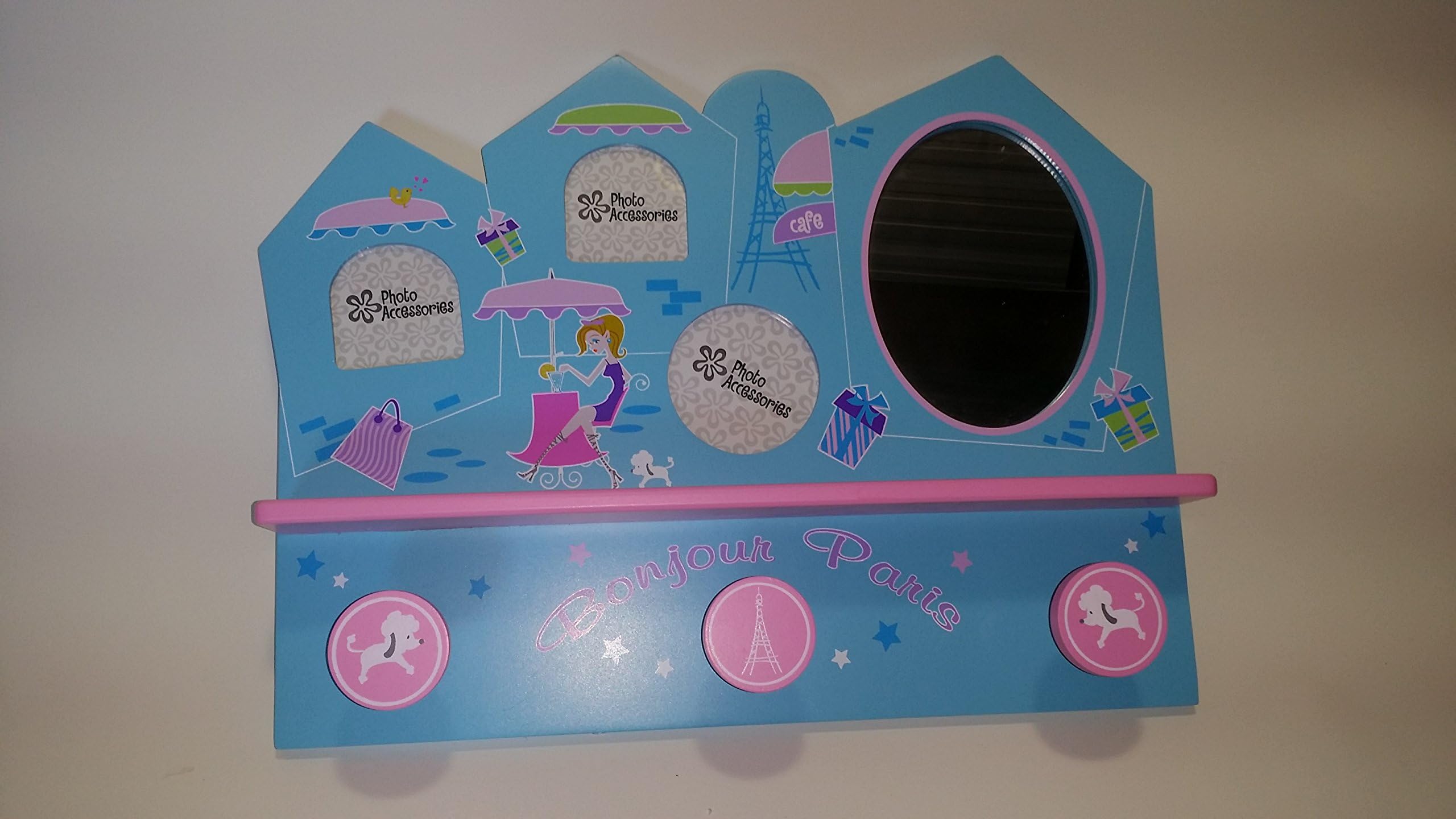 Little Girl's Room Hanger with Mirror and Three Picture Frames for Clothes , Leashes, Pjs Ect.