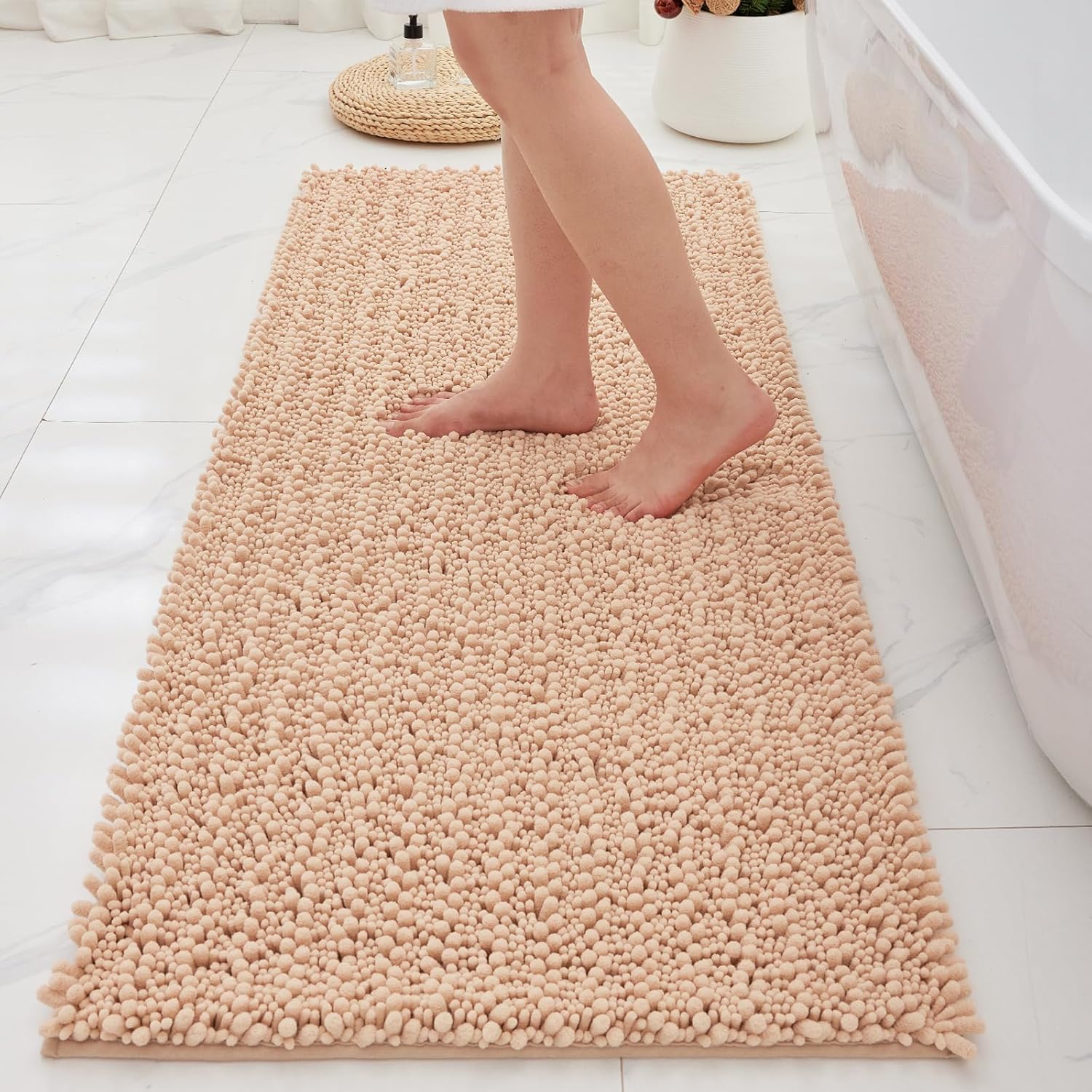 Ruggnovea Bathroom Rugs Non Slip Washable 44x24, Extra Thick Soft Chenille Absorbent Bath Mat, High Density Barrier Non Slip Backing, Quick Dry Plush