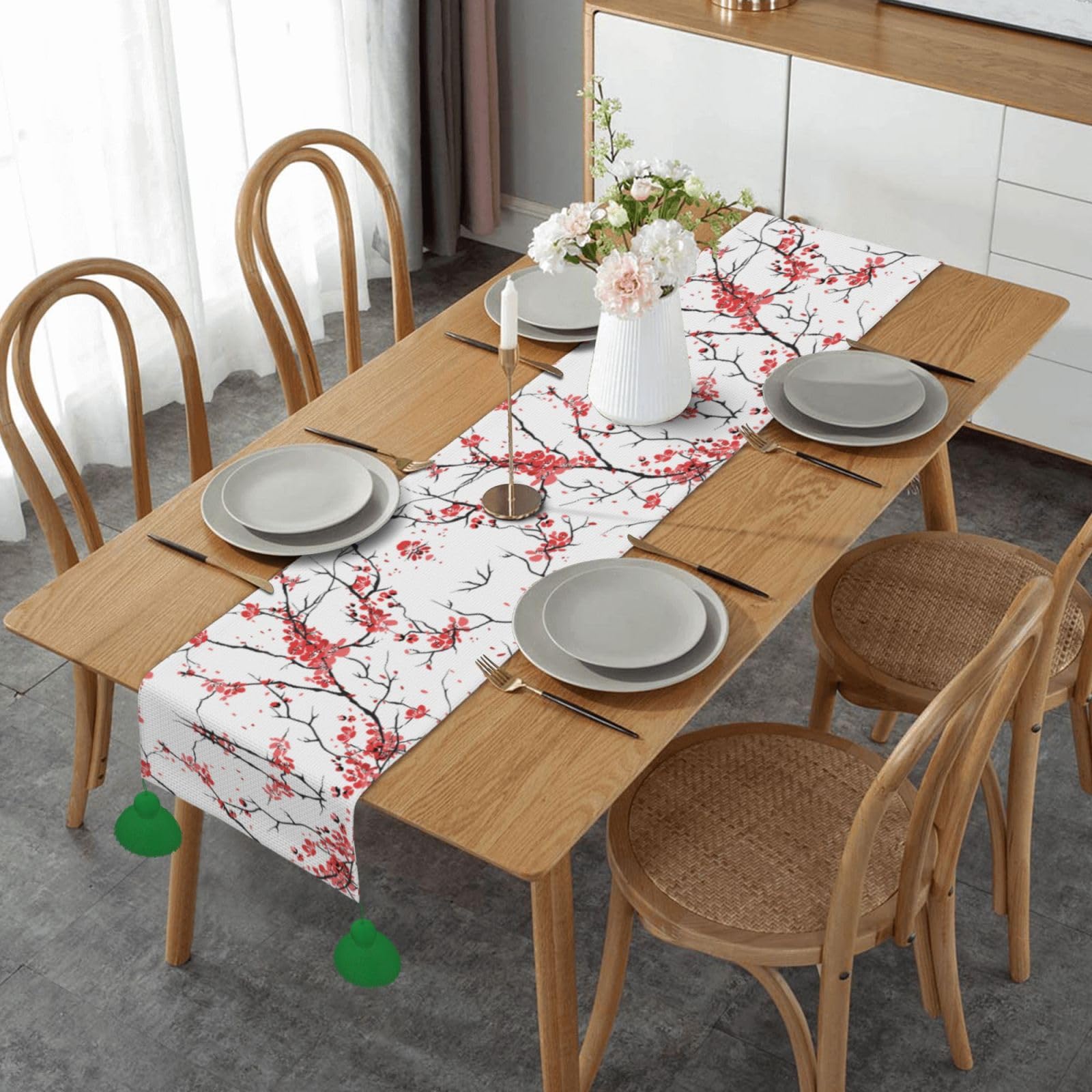 Chemin de table fleurs de cerisier imprimé délicat pour salle à manger et mariage