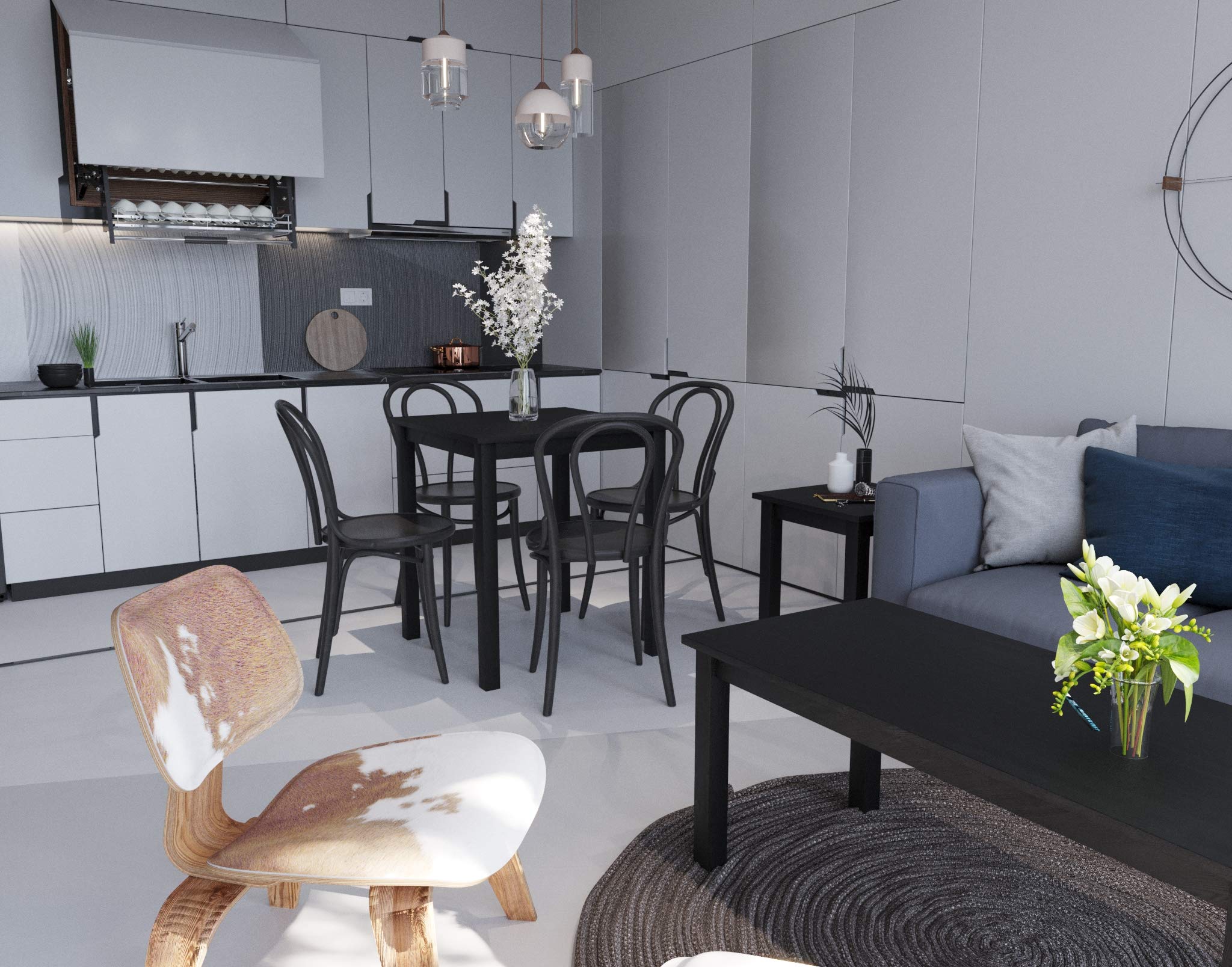 table Table basse salon moderne en bois massif, Pin nordique massif, 45 x 45 cm, hauteur 55 cm, noir