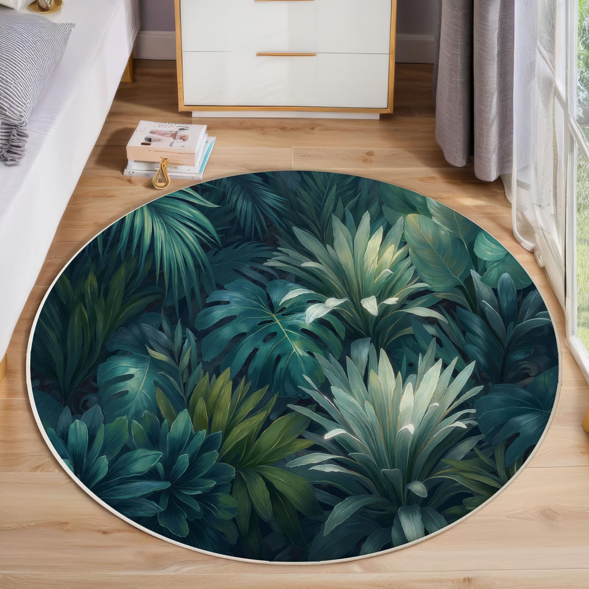 Tapis de chambre rond antidérapant pour un salon au style jungle sauvage