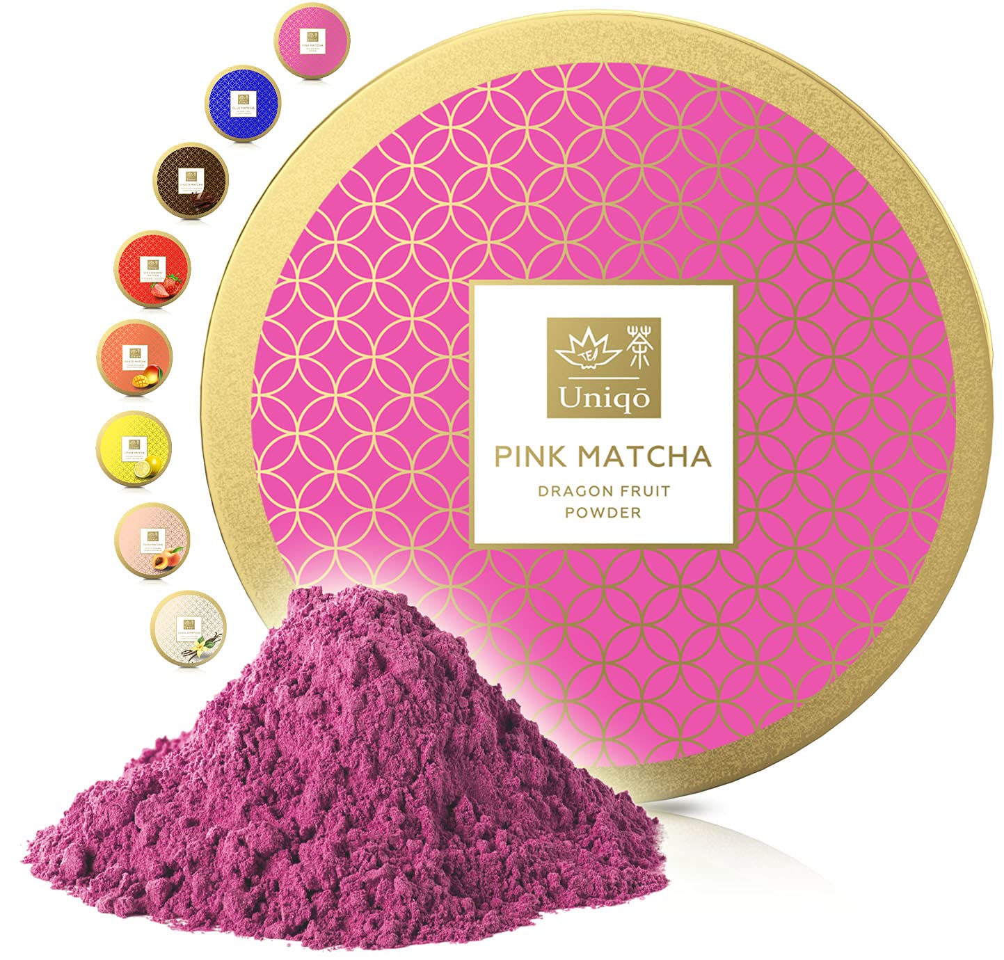 Uniqo Pink Matcha Tee Pulver - Ideal für Eis, Latte und Shakes - Drachenfrucht Pulver Pitaya, 100% natürlich, ohne Zusat