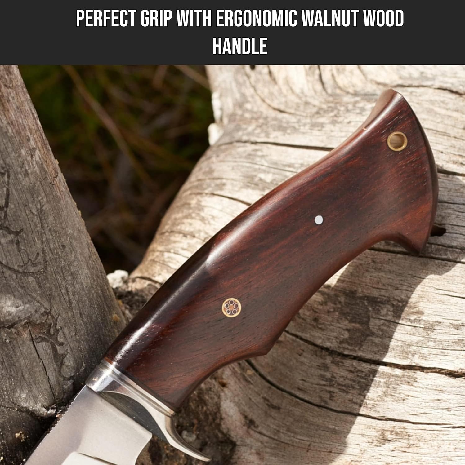 BIGCAT ROAR Predator Hunter D2 Steel - Handmade Fixed Blade Hunting Knife 10" - Walnut Wood Handle & Leather Belt Sheath - Bushcraft, Camping, Skinning & Survival Knife - Collector Hunter Men Gifts - Image 4