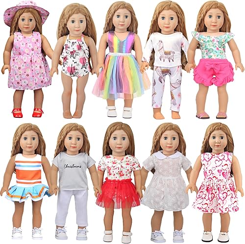 10 juegos de ropa de muñeca americana de 18 pulgadas, incluyendo 10 trajes de vestir para muñecas de regalo, regalos de cumpleaños para niños