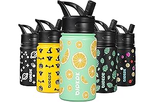 Water Bottle with Straw - 15oz Stainless Steel with Lemon Pattern