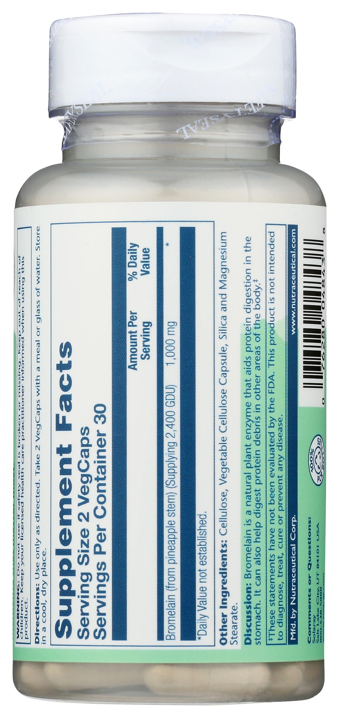 SOLARAY Bromelain 500Mg, Bromelina, 60 Capsulas
