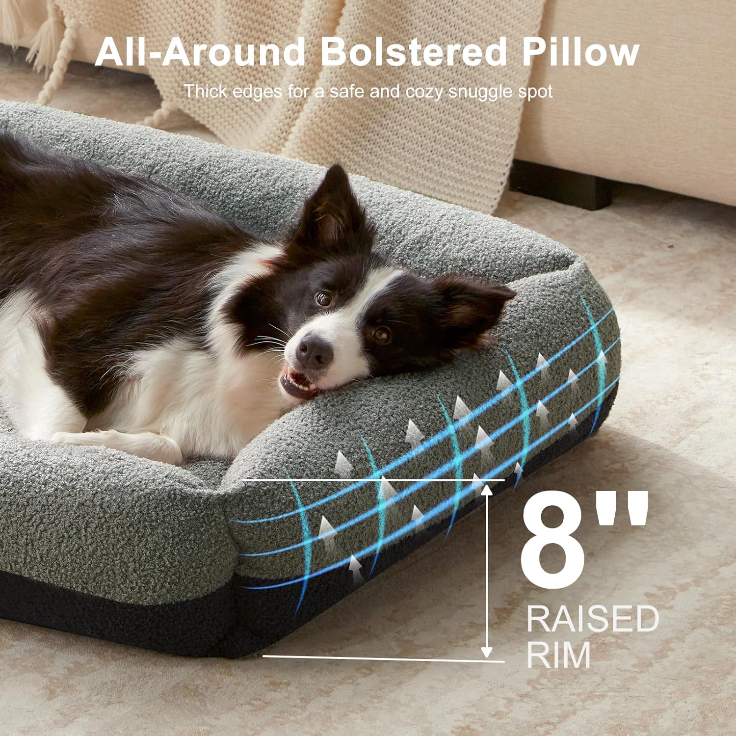 FURTIME Washable Dog Bed Extra Large Sized Dogs, Washable Comfy Fluffy XL Dog Bed, Removable Zipper Cover Machine Wash, Durable Sleeping Pet Cuddler Bed with Anti-Slip Bottom, 42x30x8 in, Dark Grey
