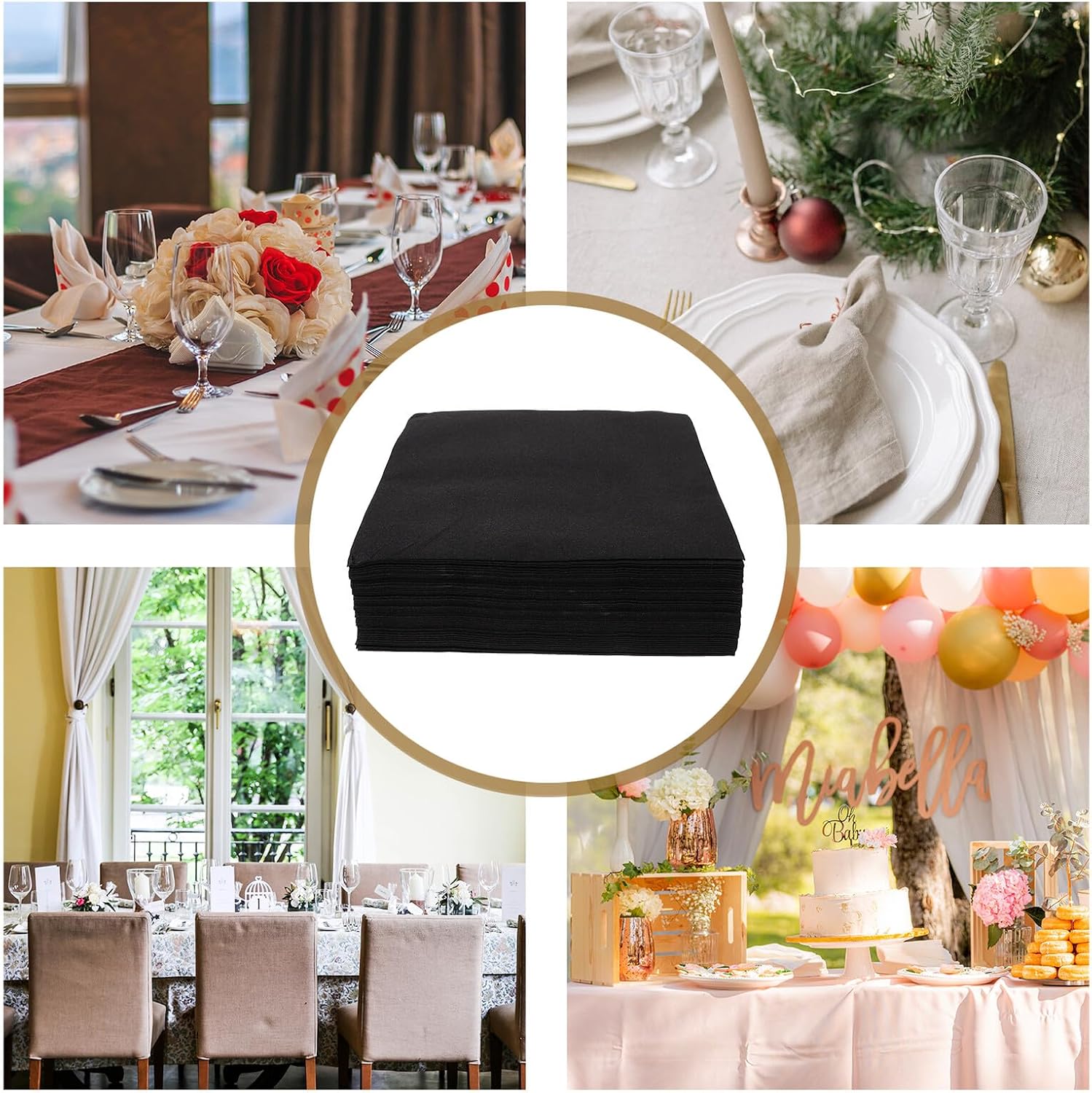 LIFKOME Disposable Paper Napkins 50pcs Thickened Black Household Table Napkin Tissue for Wedding Party Bridal Shower Reception