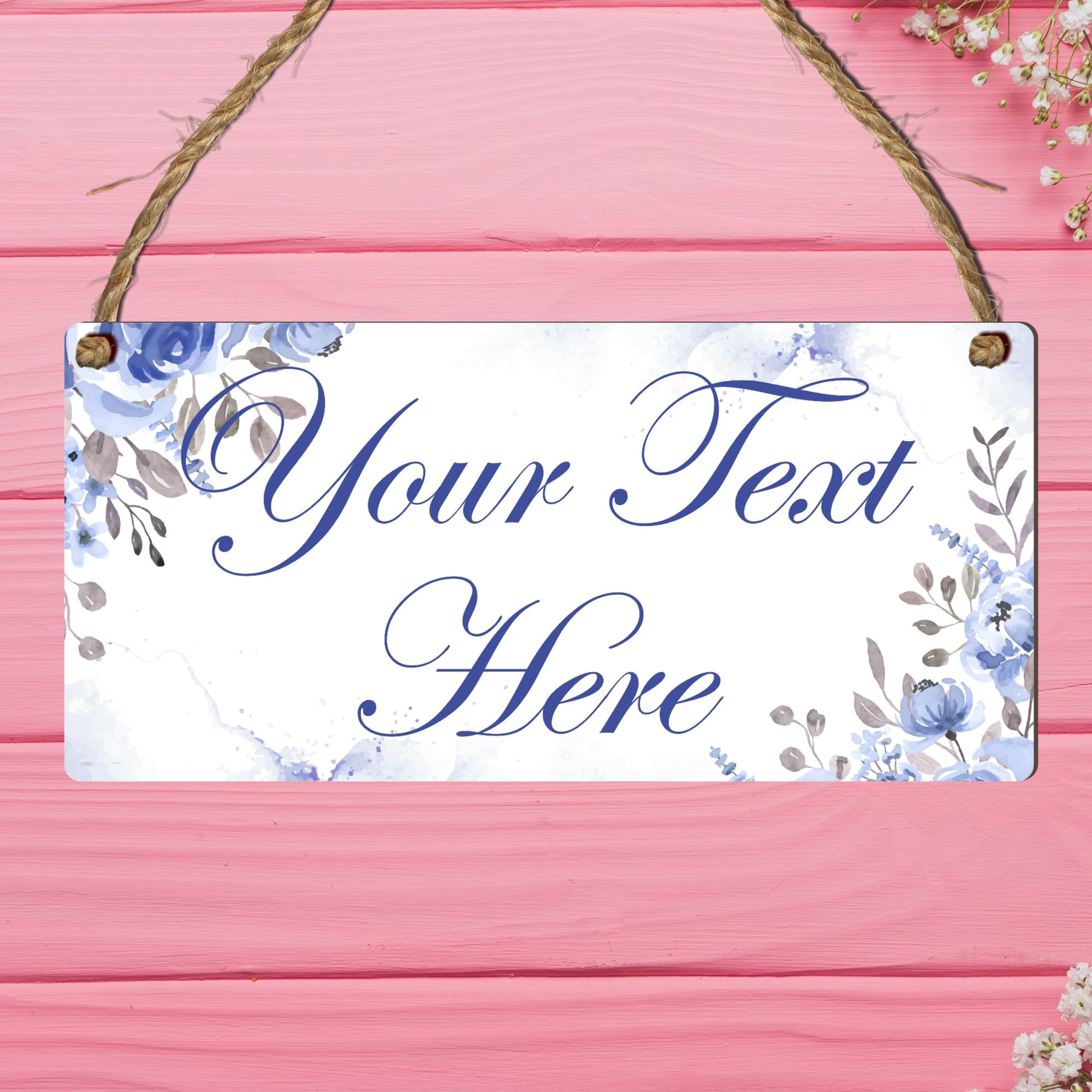 Personalised Floral Hanging Plaque – Customisable Decorative Sign with Elegant Flower Design for Home Décor, Thoughtful Gift for Friends (Blue Rose, Mdf Wood Indoor Use Only)