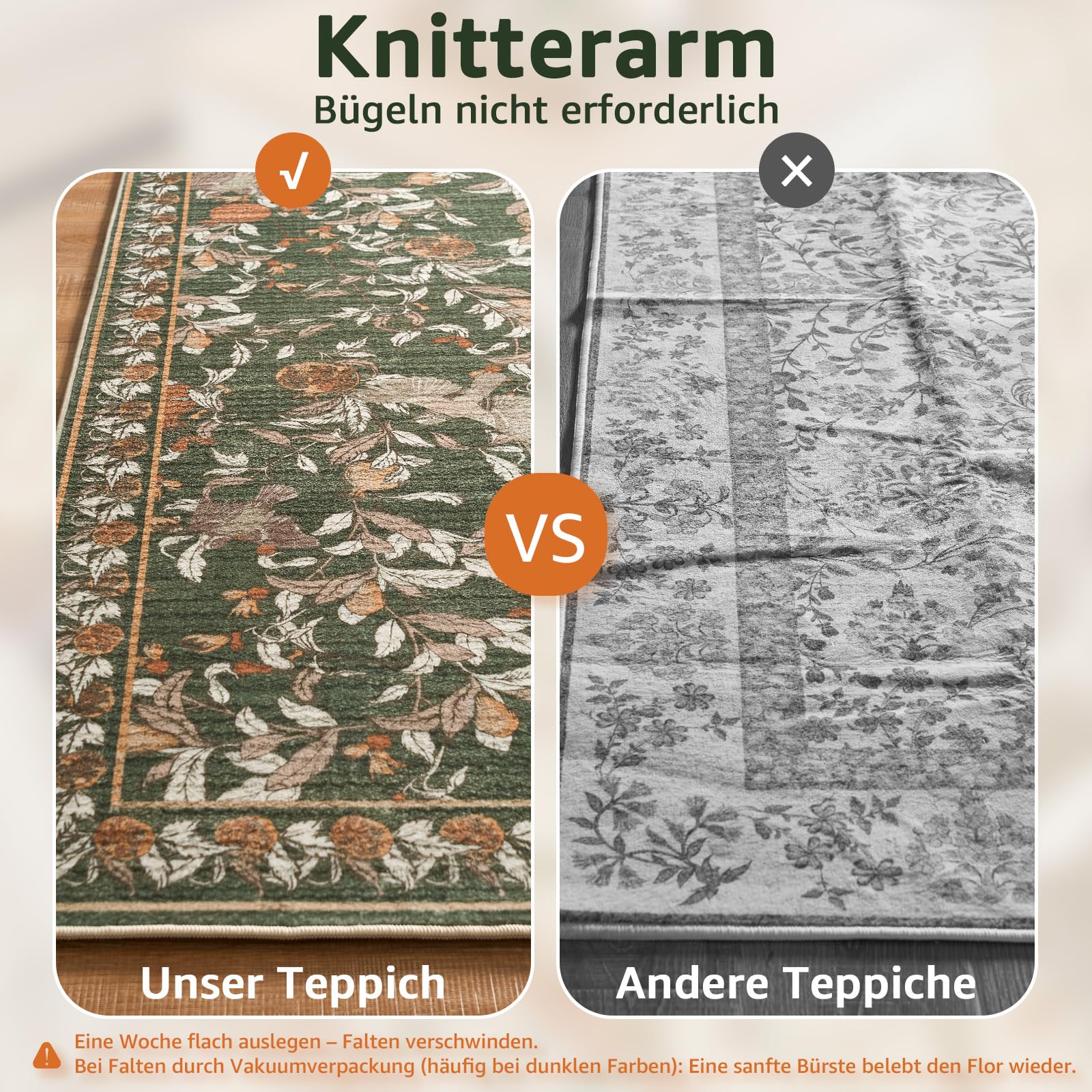 TOPICK Tapis de Chambre Moelleux à Poils Courts 120x160 Vert et Orangé | Antidérapant, Lavable en Machine, Fin, Pliable et Résistant, Facile à Entretenir, pour Salon et Chambre