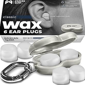 PQ Wax Ear Plugs for Sleep - 6 Silicone Wax Earplugs for Sleeping and Swimming - Gel Ear Plugs for Noise Cancelling, Ear Protection - Sleeping Earplugs with Sound Blocking 32 Db (6-Pillows). White