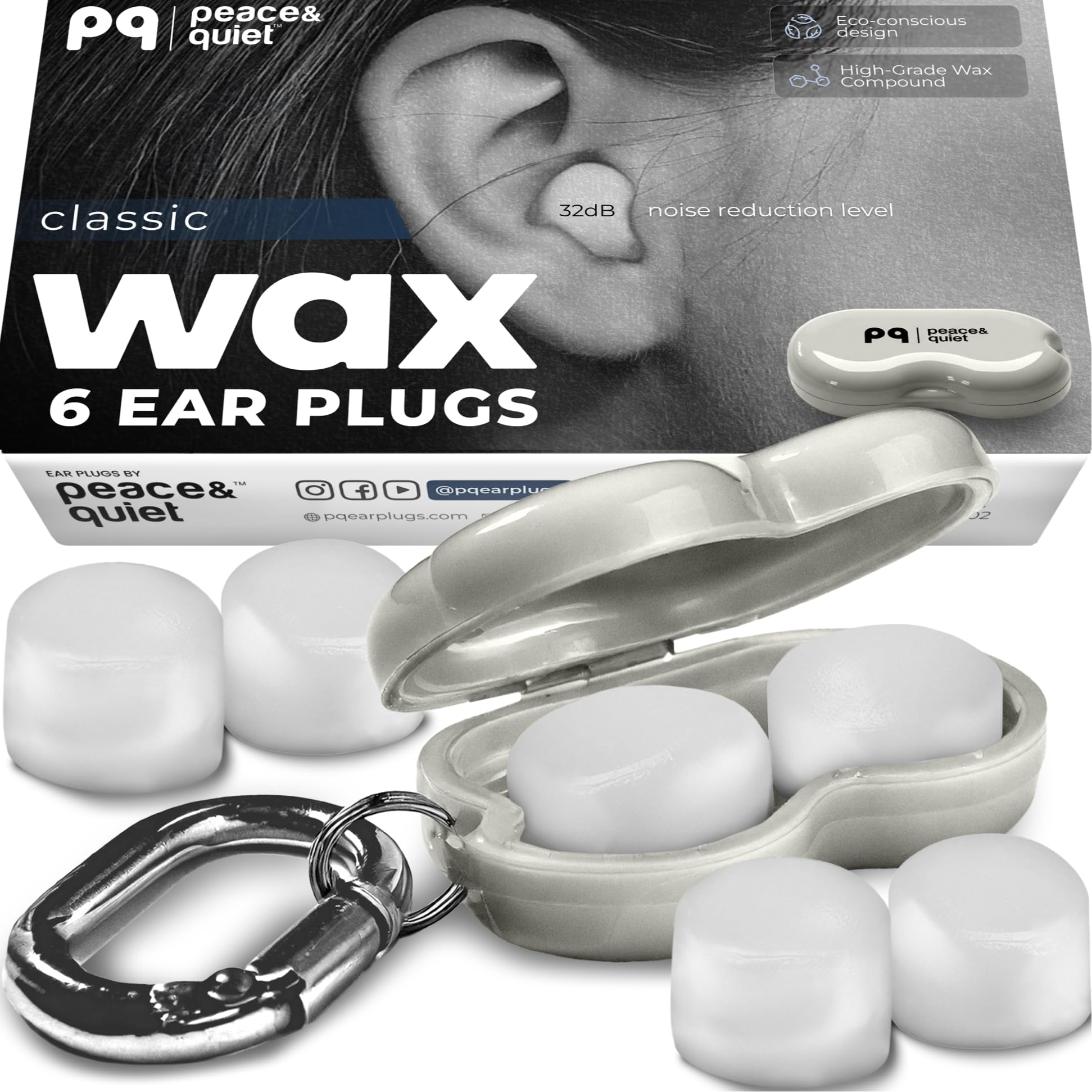 PQ Wax Ear Plugs for Sleep - 6 Silicone Wax Earplugs for Sleeping and Swimming - Gel Ear Plugs for Noise Cancelling, Ear Protection - Sleeping Earplugs with Sound Blocking 32 Db (6-Pillows). White