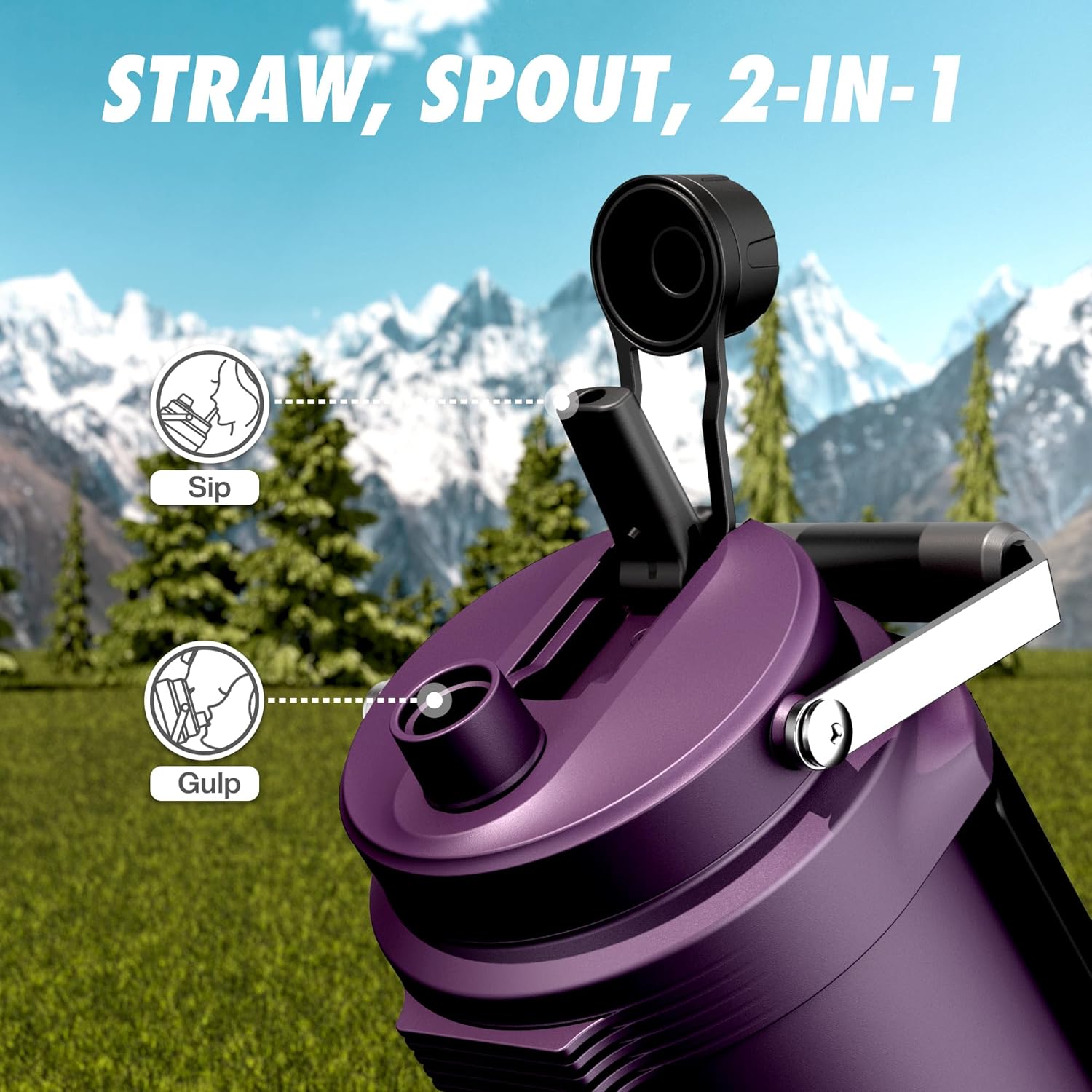 POWCAN 64 oz Insulated Water Jug, 2-in-1 Straw Spout Lid, Dual Handle, Leakproof, Keep Cold 48H, Half Gallon Stainless Steel Water Bottle for Daily, Hydration, Picnic, Travel, Gym, Workout (Burgundy) - Image 5