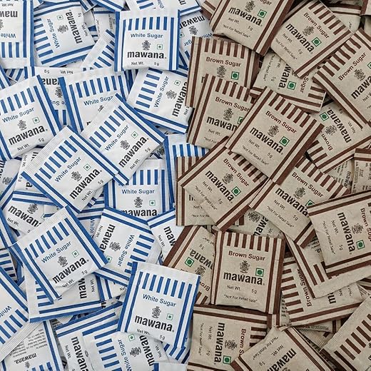 SFU E Com Mawana Refined White Sugar (50Pcs) And Brown Sugar (50Pcs) Sachets 5Gm, (100 Sachets)