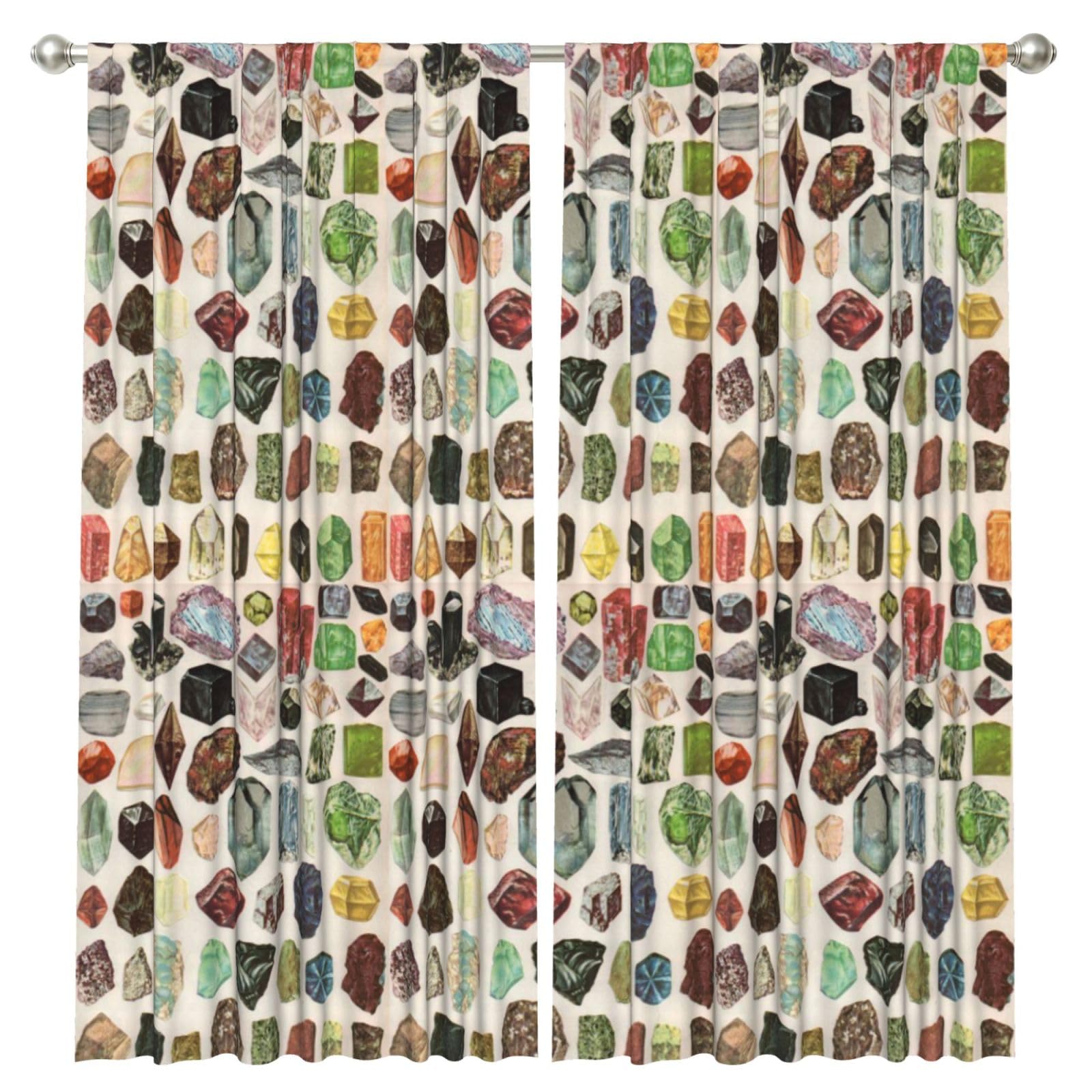 InOmak Vintage Geology Gemstone Crystal Minerals, 2 Panels Window Curtains 52 x 84 Inch Blackout Curtains for Living Room Bedroom