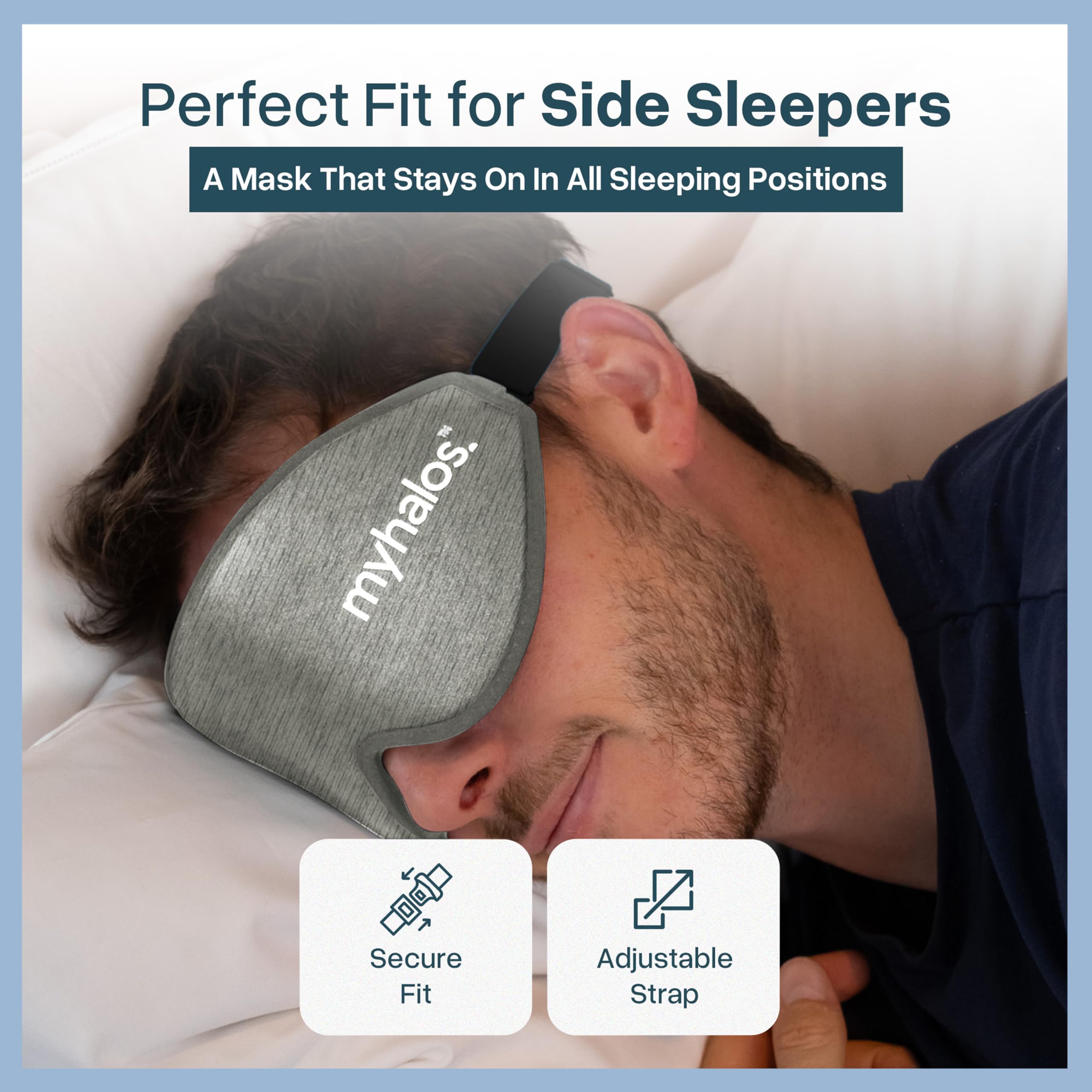MyHalos® Sleep Mask – 3D Blackout Eye Mask for Women & Men, Side Sleepers, Zero Pressure Memory Foam Eyelash Friendly, Breathable,Award-Winning Sleep Aid for Travel (Black, 1 Count (Pack of 1)): 1 Count (Pack of 1) Grey