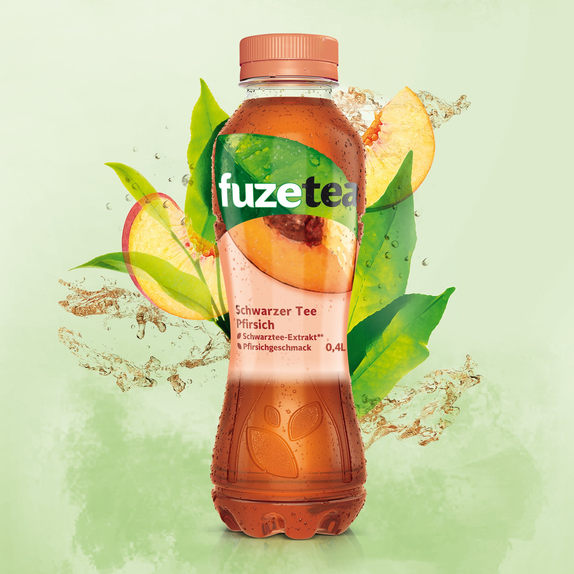 Fuze Tea Schwarzer Tee Pfirsich - außergewöhnliche Fusion aus Schwarztee und fruchtigem Pfirsich-Geschmack - Tee aus nachhaltigem Anbau - Einweg Flaschen (12 x 400 ml) (Packung mit 4)