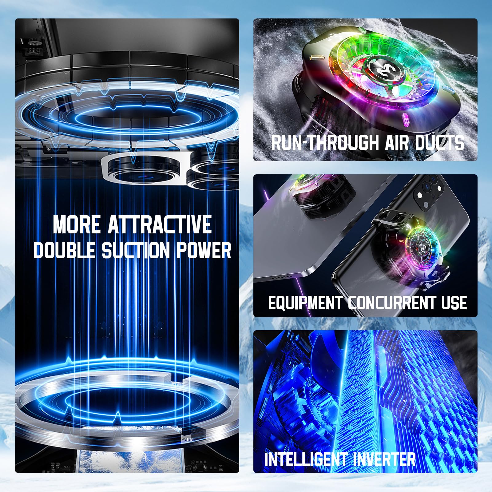 auvstar Handy Kühler Phone Cooler TEC-Halbleiter Hochgeschwindigkeitskühlung 2 Kühlstufen 3 LED-Modi Universal bis 88mm für iPhone Android Smartphone Gaming