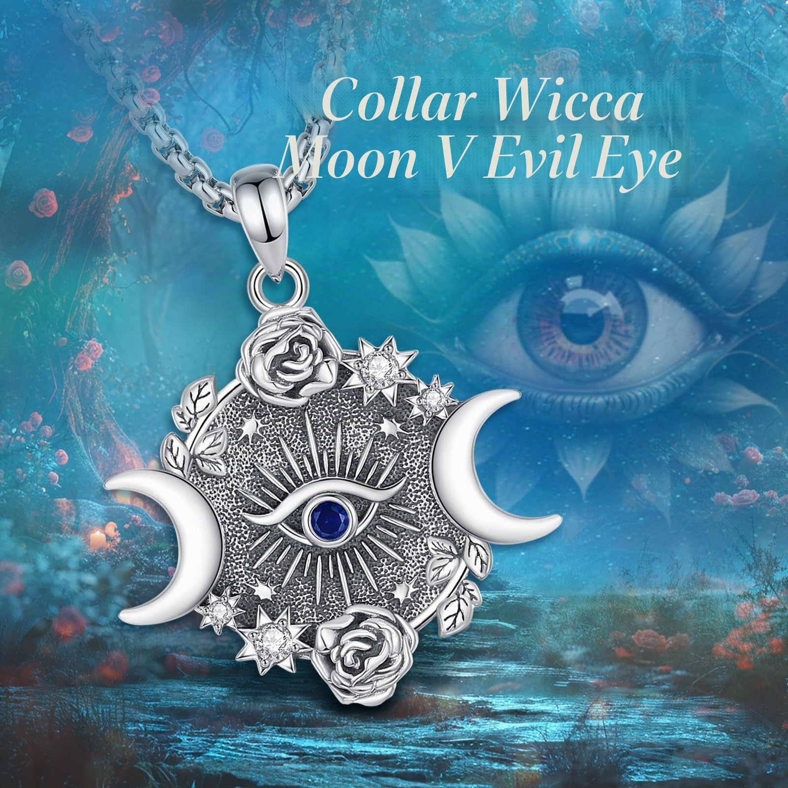 CELESTIA Esoterismo Colgante Hecate Collar Bruja Diosa de la Luna Plata de Ley 925 Joyas Brujeria Amuleto Regalo para Mujer Regalo Esotéricos Ocultismo