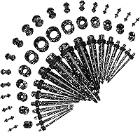 Marsrut 50pcs Ear Stretching Kit for Beginners: Acrylic Tapers, UV Plugs & Heart Tunnels 14G-00G Black White Splatter Gauges